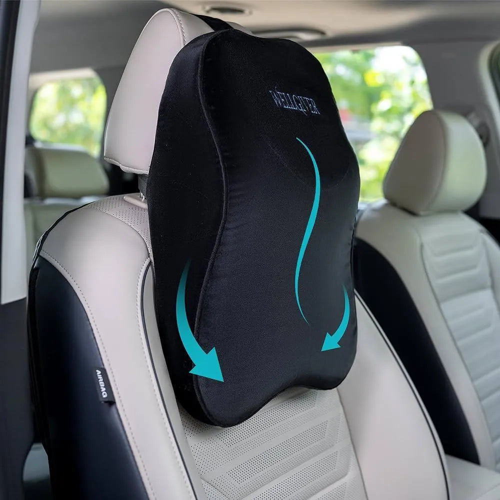 Premium Neck Pillow for Car Seat - Black Memory Foam Support
