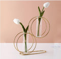 Golden Iron Vase with Glass Test Tube for Home Decor