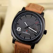 Black Dial Leather Strap Watch