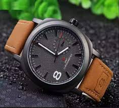 Black Dial Leather Strap Watch