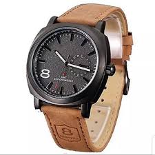 Black Dial Leather Strap Watch